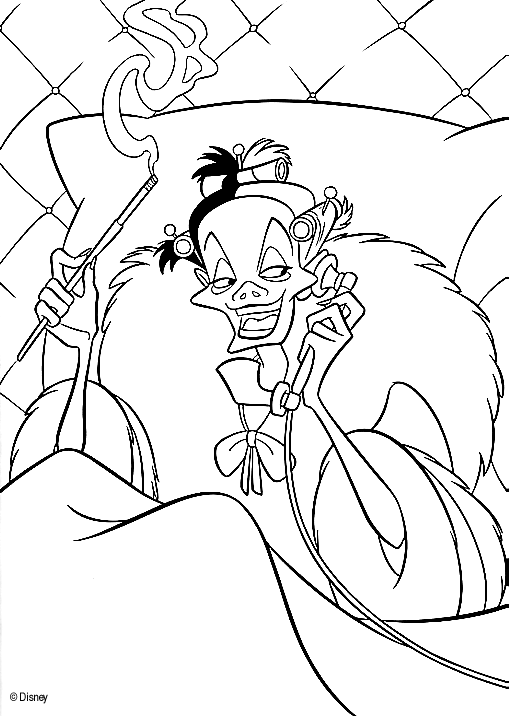 coloriage 101 dalmatiens cruella d enfer au telephone